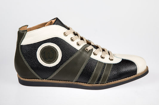 "The Racer" Retro Leder Sneaker - dunkelgrün/schwarz/weiß