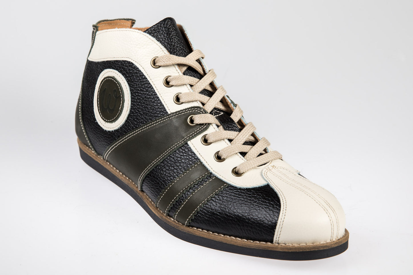 "The Racer" Retro Leder Sneaker - dunkelgrün/schwarz/weiß