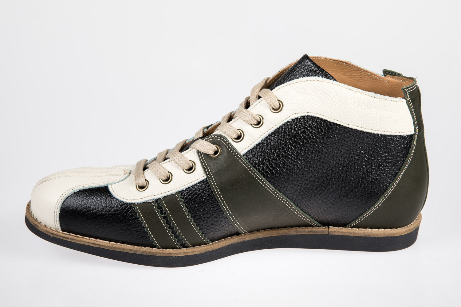 "The Racer" Retro Leder Sneaker - dunkelgrün/schwarz/weiß