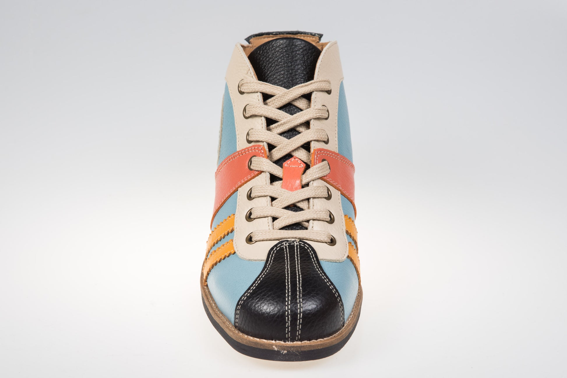 "The Racer" Retro Sneaker Leder_schwarz-hellblau-orange-gelb