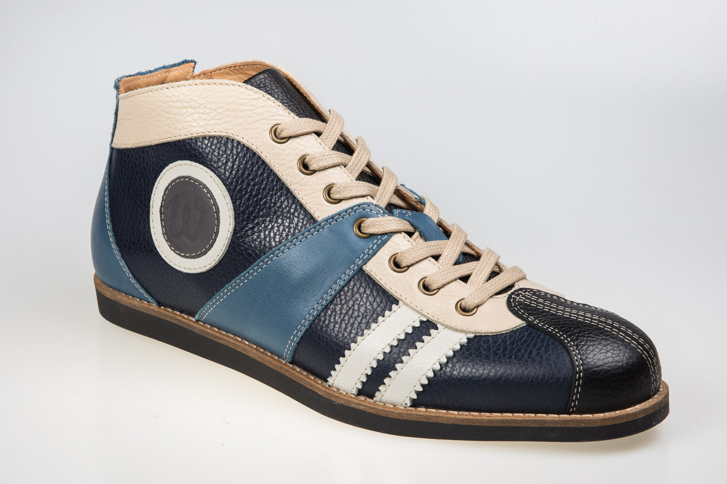 "The Racer" Retro Sneaker Leder_blau-dunkelblau-grau