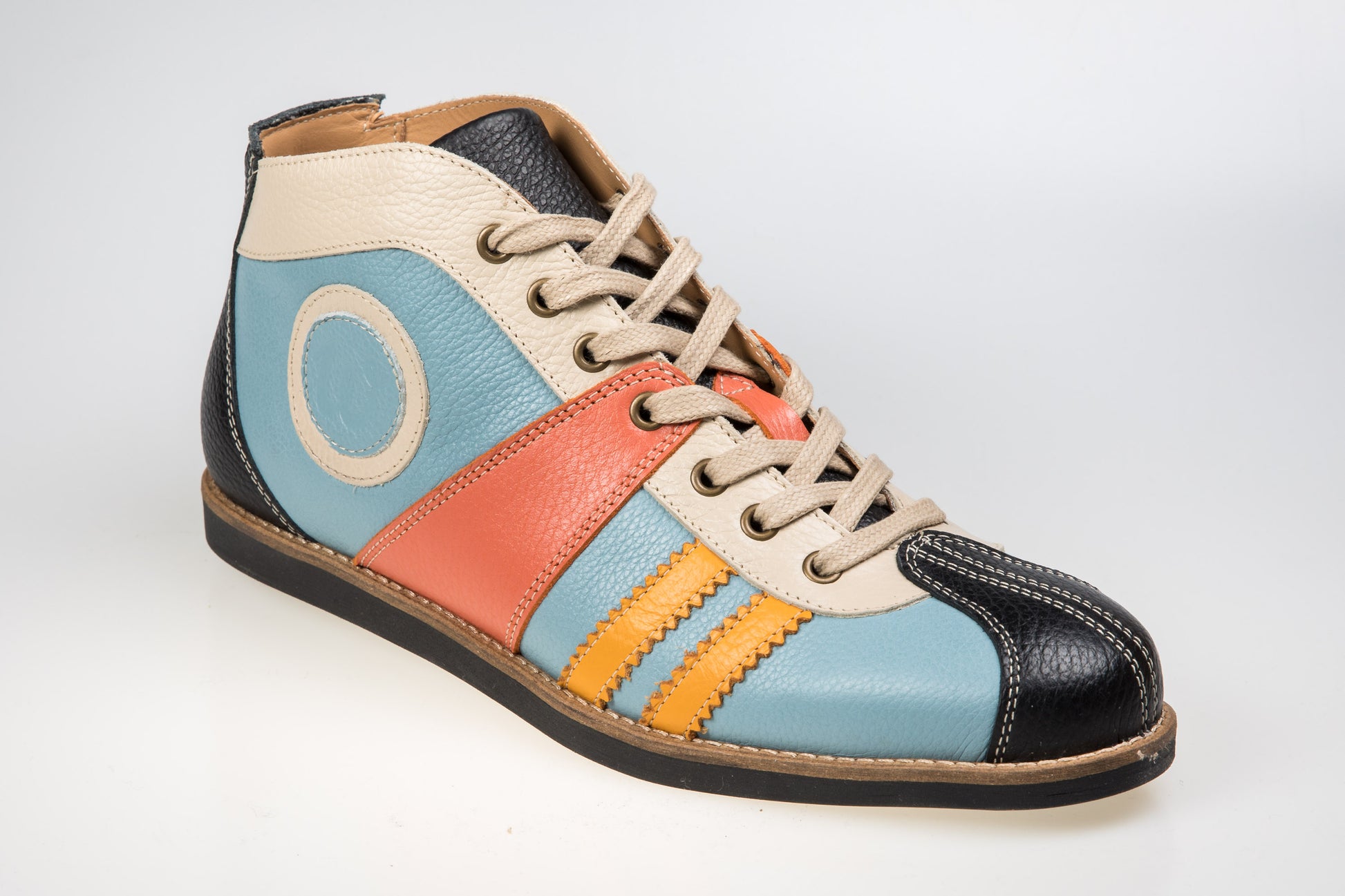 "The Racer" Retro Sneaker Leder_schwarz-hellblau-orange-gelb