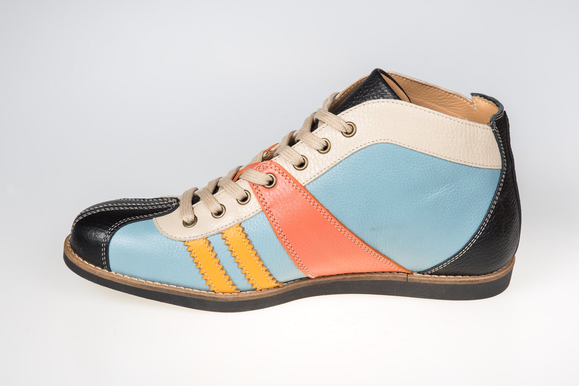 "The Racer" Retro Sneaker Leder_schwarz-hellblau-orange-gelb