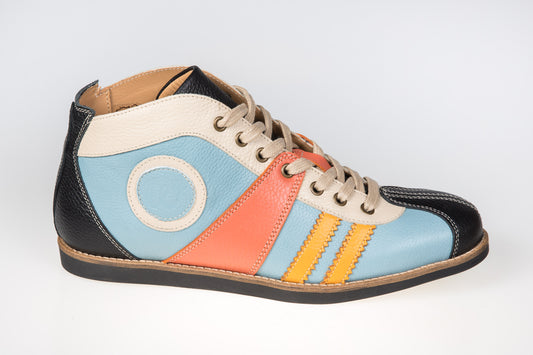 "The Racer" Retro Sneaker Leder_schwarz-hellblau-orange-gelb