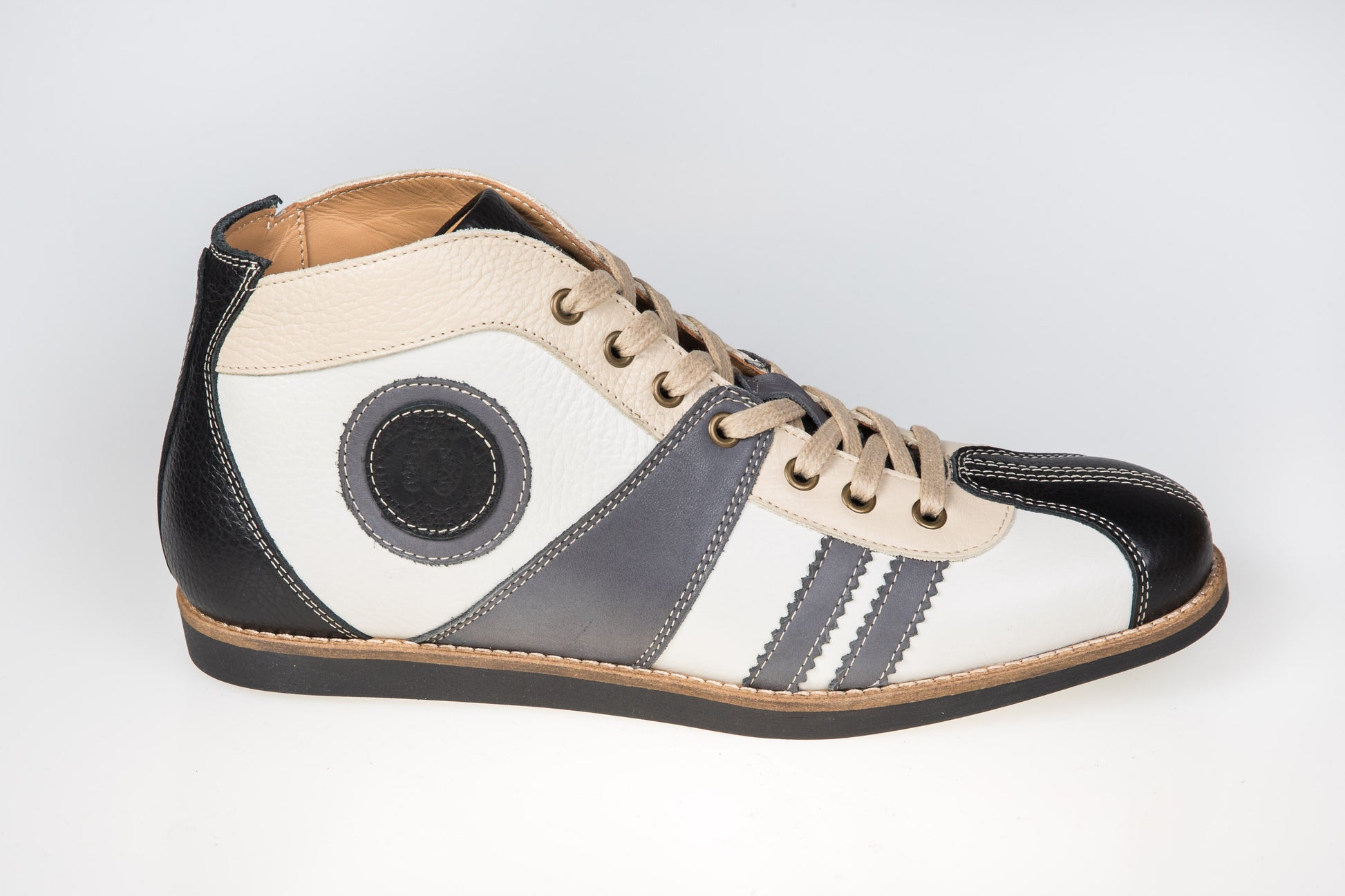 "The Racer" Retro Sneaker Leder_ schwarz/weiß/grau