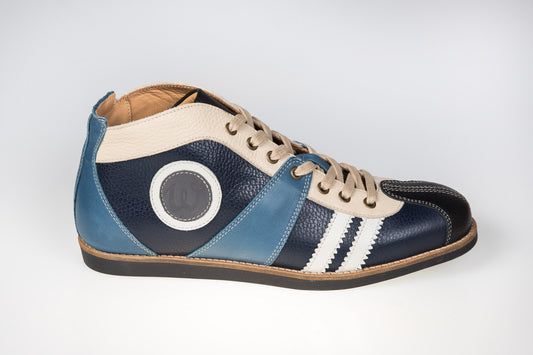 "The Racer" Retro Sneaker Leder_blau-dunkelblau-grau