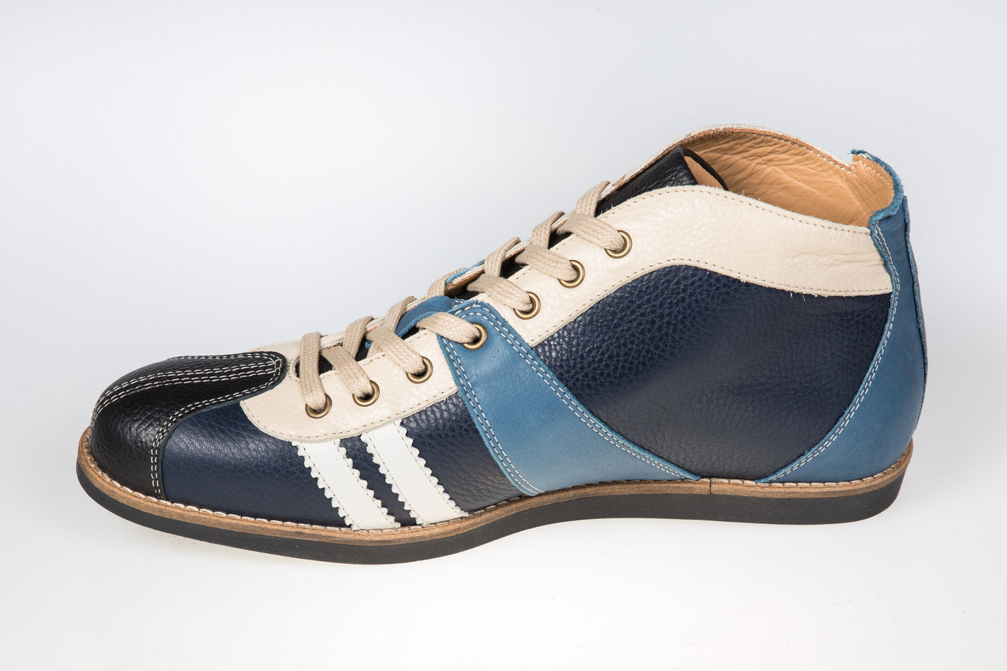 "The Racer" Retro Sneaker Leder_blau-dunkelblau-grau