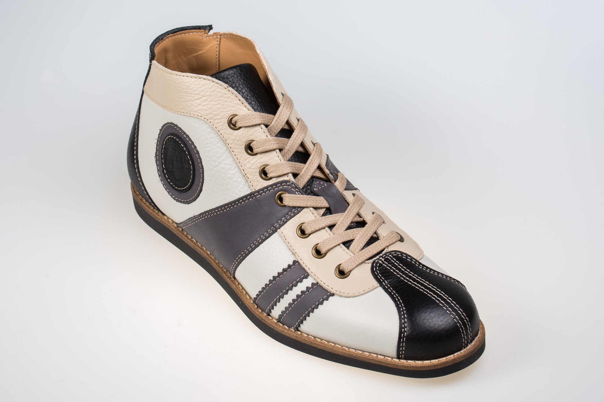 "The Racer" Retro Sneaker Leder_ schwarz/weiß/grau