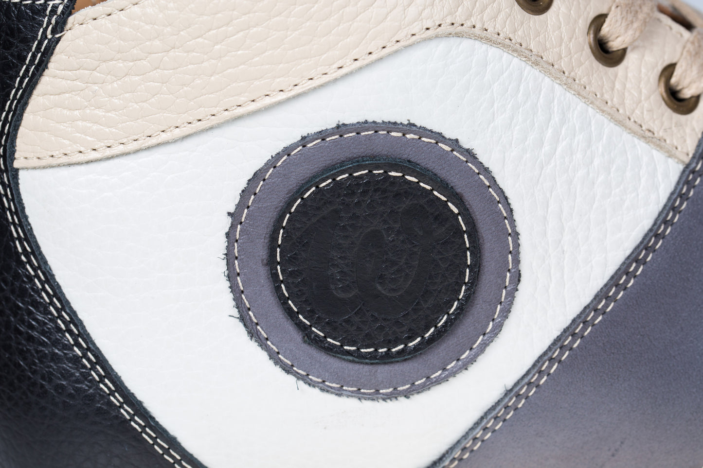 "The Racer" Retro Sneaker Leder_ schwarz/weiß/grau