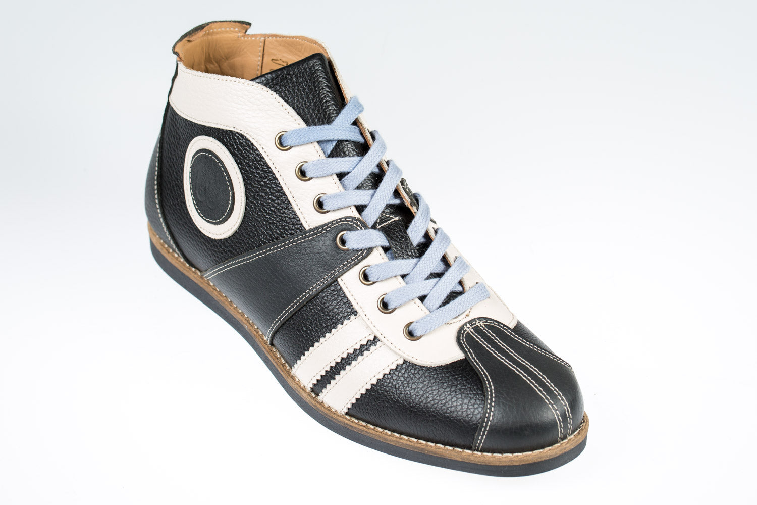 "The Racer" retro Leder Sneaker grau/schwarz/weiß