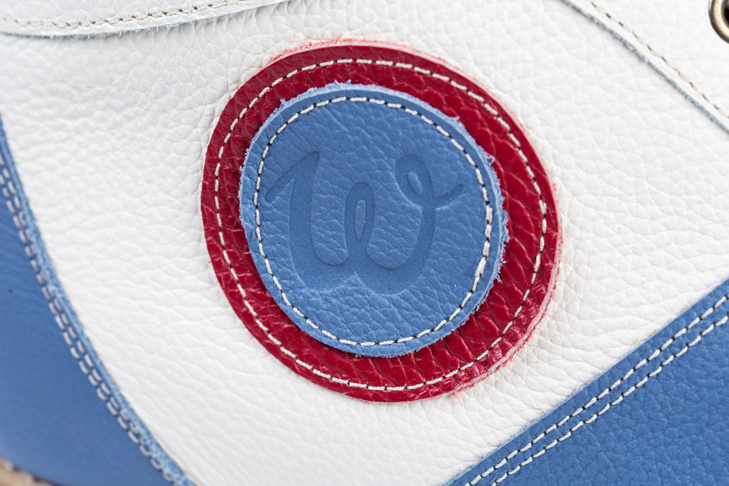 "The Racer" Retro Leder Sneaker hellblau/weiß/rot