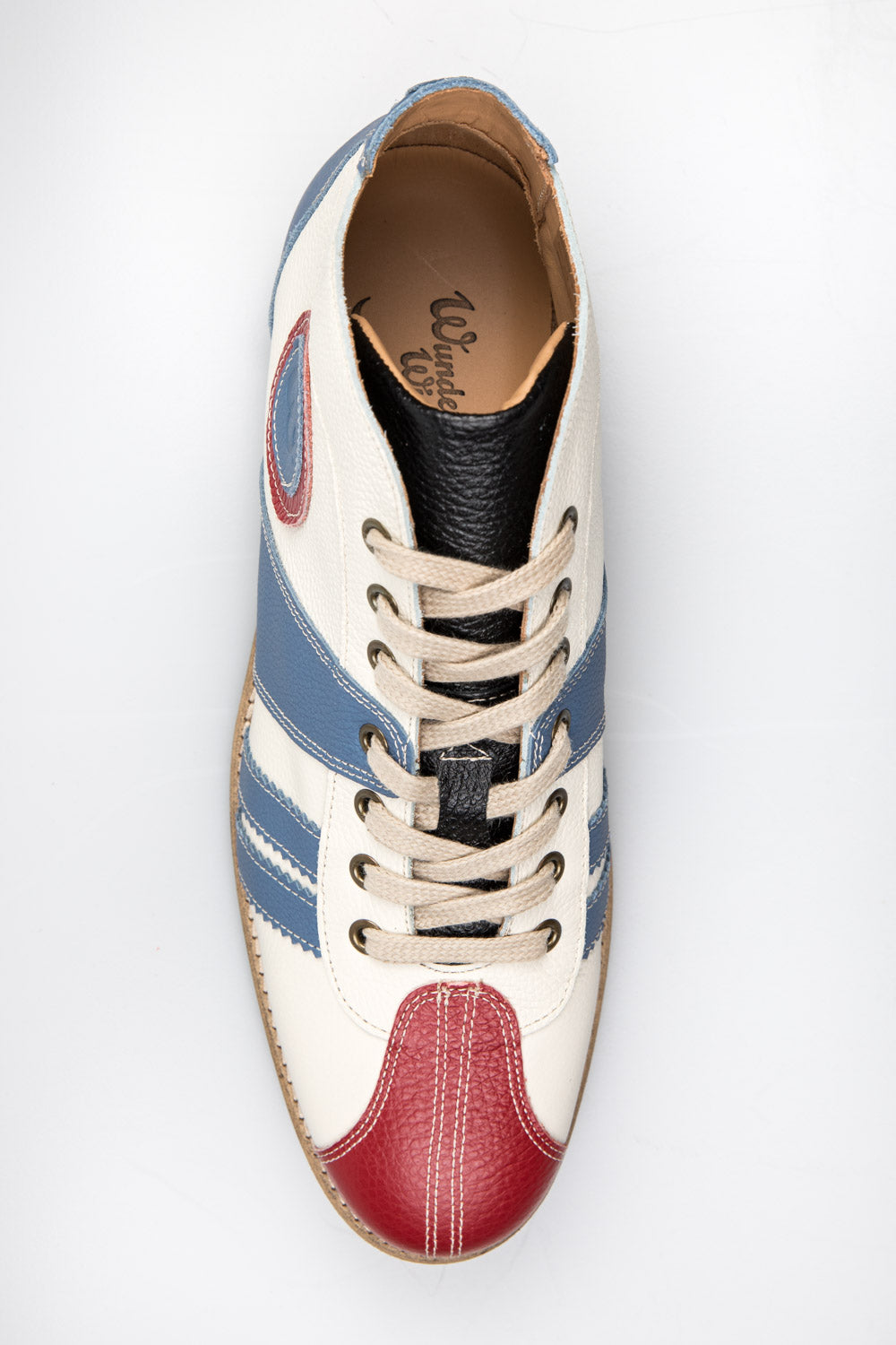 "The Racer" Retro Leder Sneaker hellblau/weiß/rot