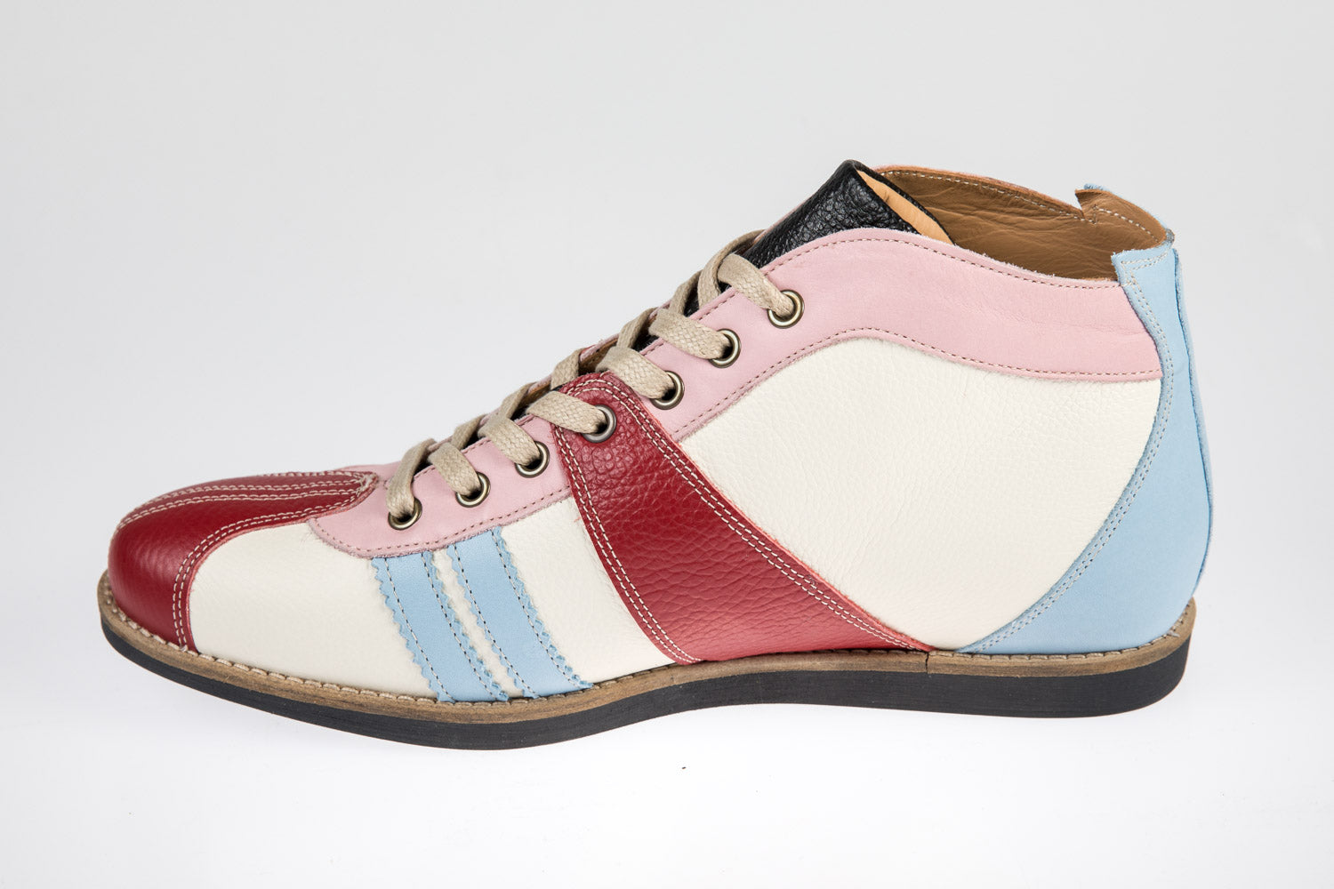 "The Racer" Retro Leder Sneaker hellblau/blau/weiß/rosa/rot