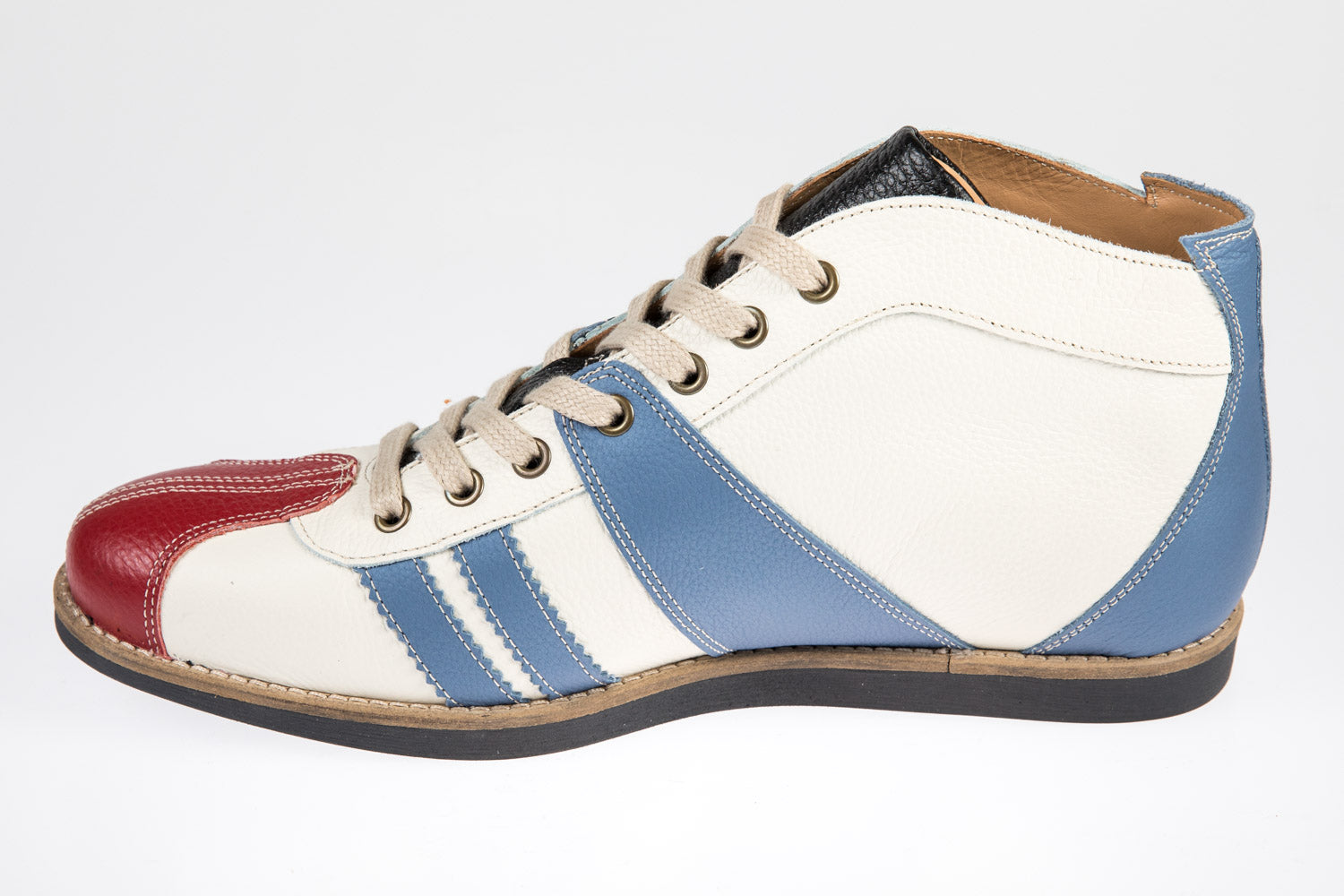 "The Racer" Retro Leder Sneaker hellblau/weiß/rot