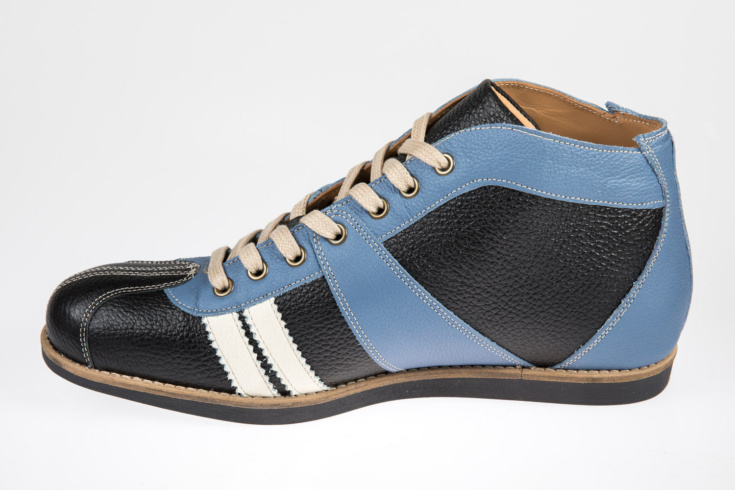 "The Racer" Retro Sneaker Leder_ hellblau/schwarz/weiß
