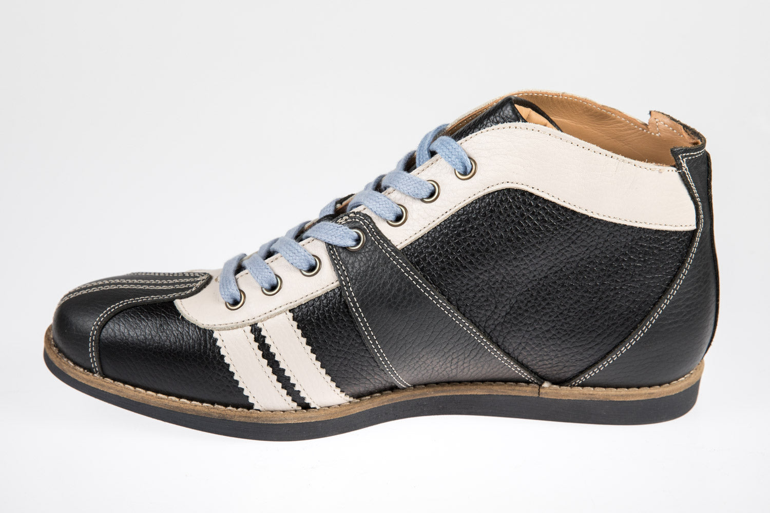 "The Racer" retro Leder Sneaker grau/schwarz/weiß