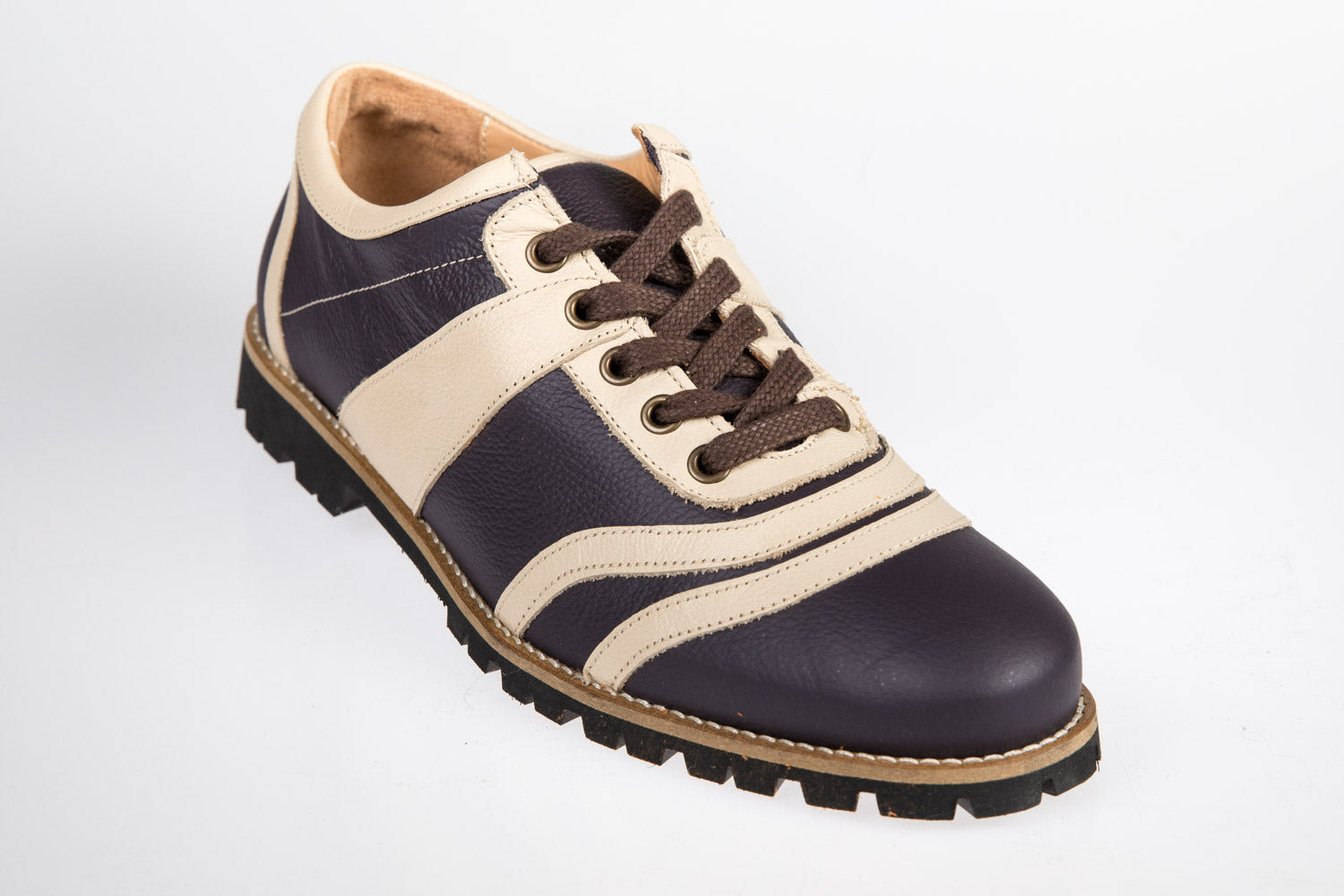 Retro Sneaker Echtleder violett_creme_Vibram