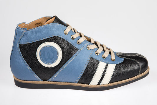 "The Racer" Retro Sneaker Leder_ hellblau/schwarz/weiß