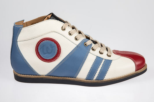 "The Racer" Retro Leder Sneaker hellblau/weiß/rot