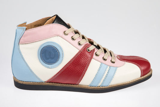 "The Racer" Retro Leder Sneaker hellblau/blau/weiß/rosa/rot