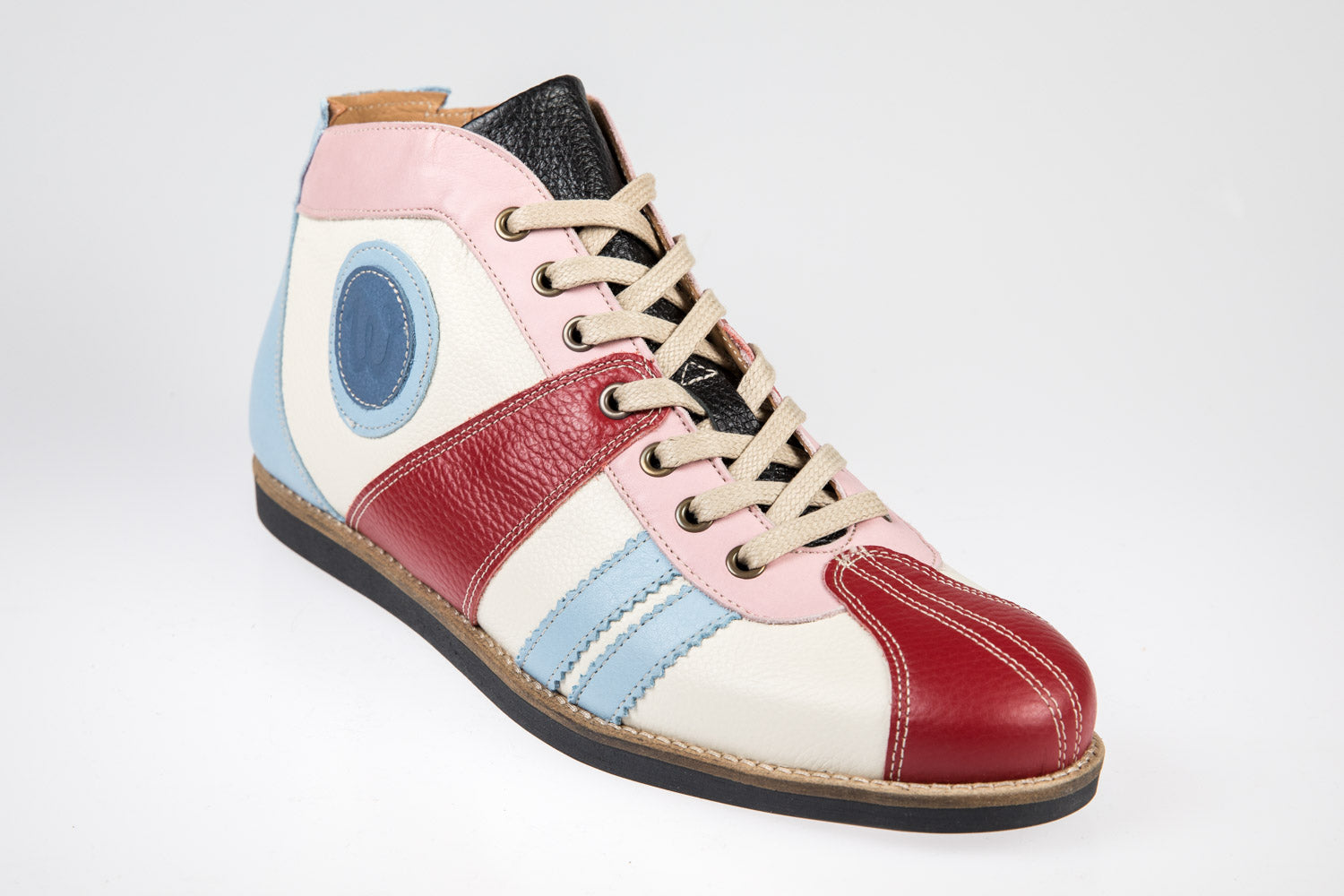 "The Racer" Retro Leder Sneaker hellblau/blau/weiß/rosa/rot