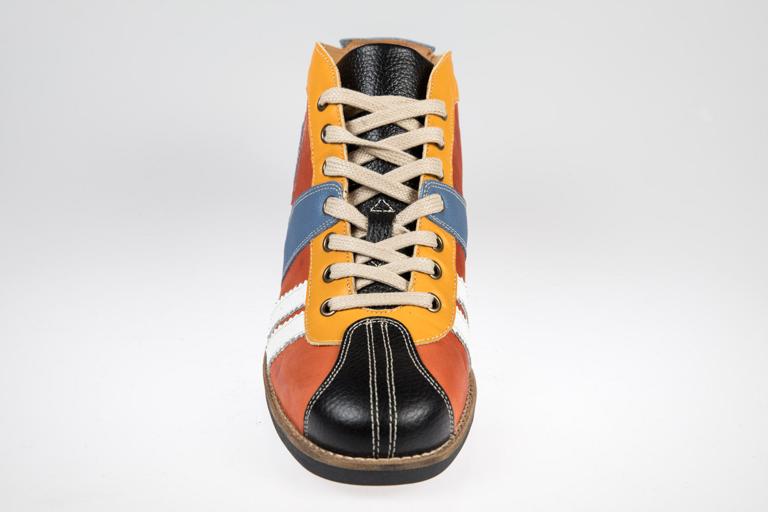 "The Racer" Retro Leder Sneaker hellblau-orange-rot-gelb-schwarz-weiß