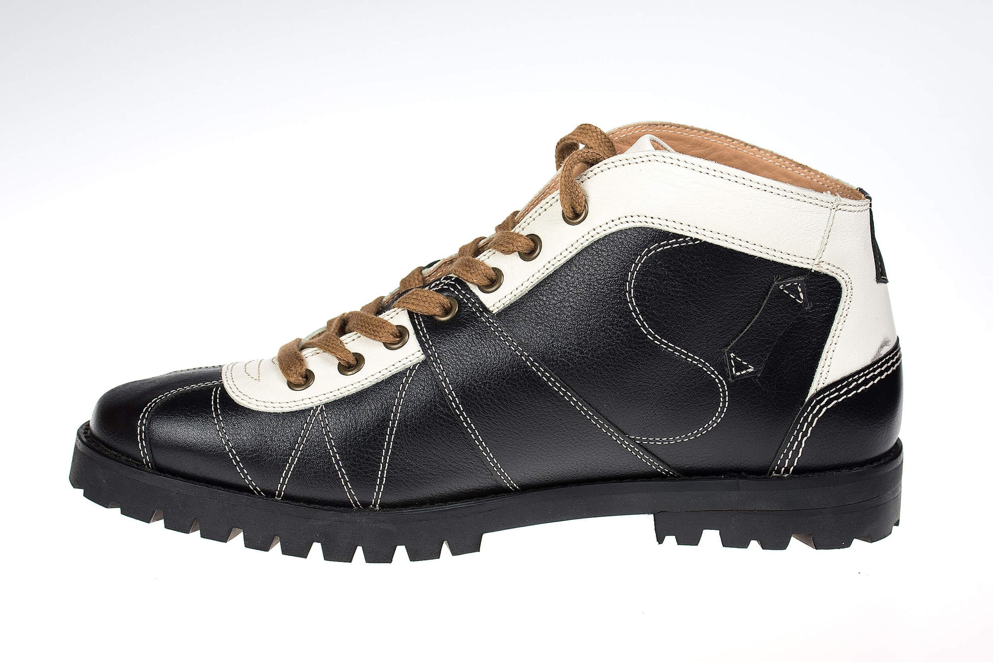 "The HEAVY Kicker" Leder Retro Sneaker - schwarz/creme