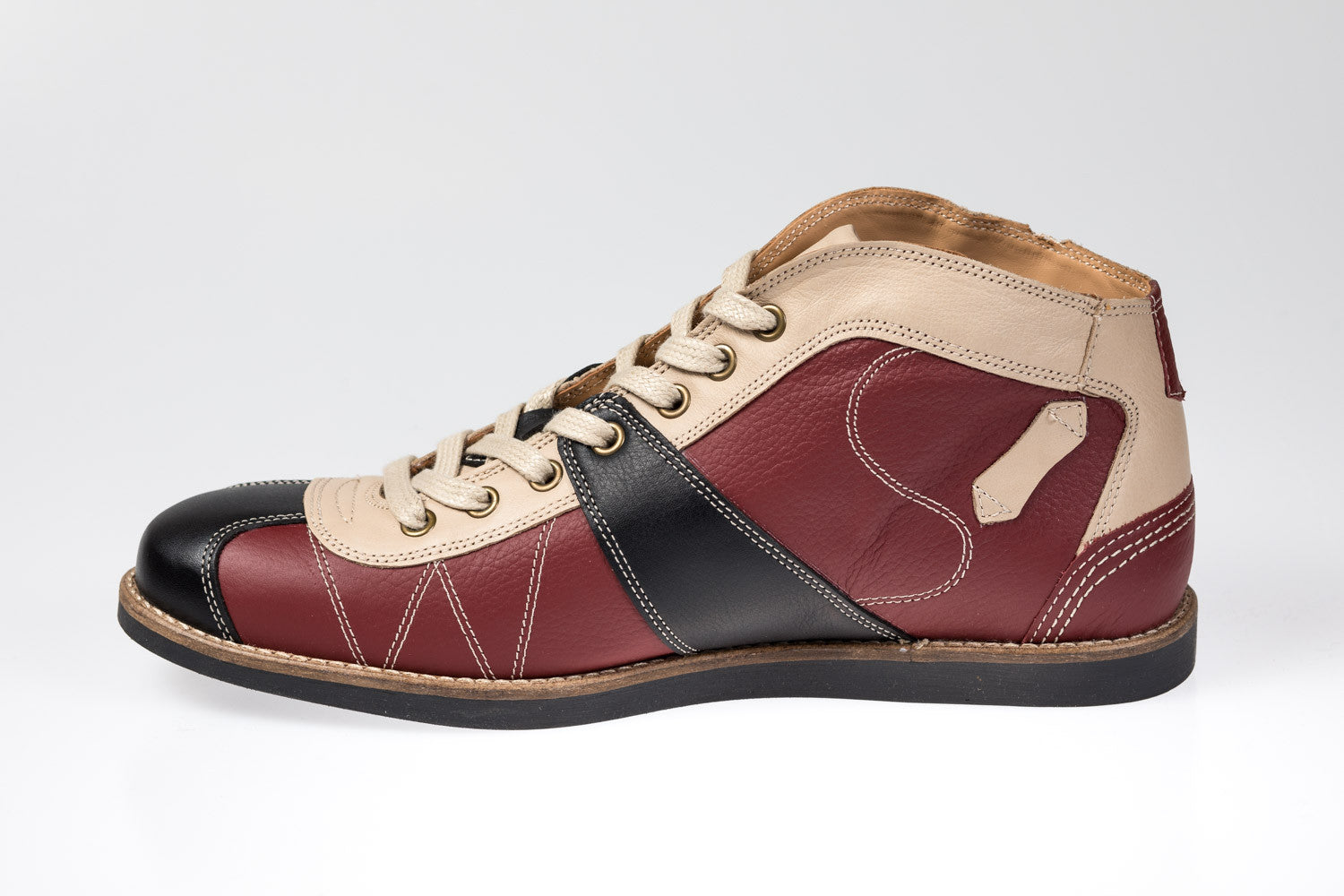 Genuine leather sneakers red-white-black