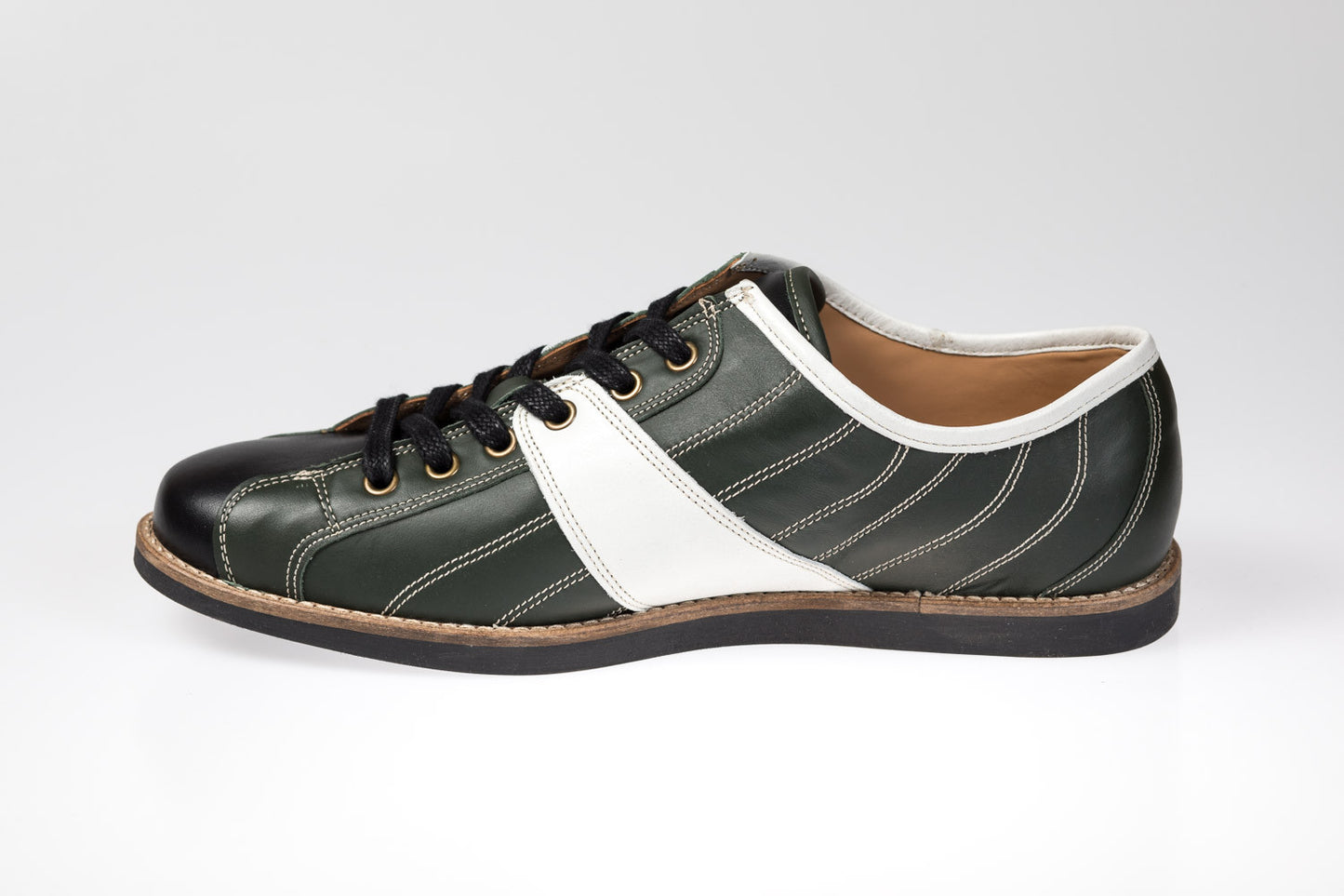 Retro Leder Sneaker_dunkelgrün_weiß_schwarz