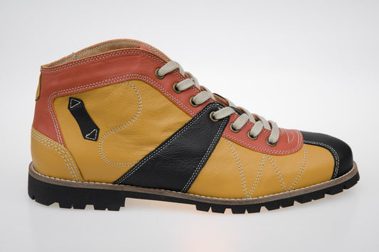 "The Kicker" Leder Retro Sneaker - senfgelb/orange/schwarz - Vibram®