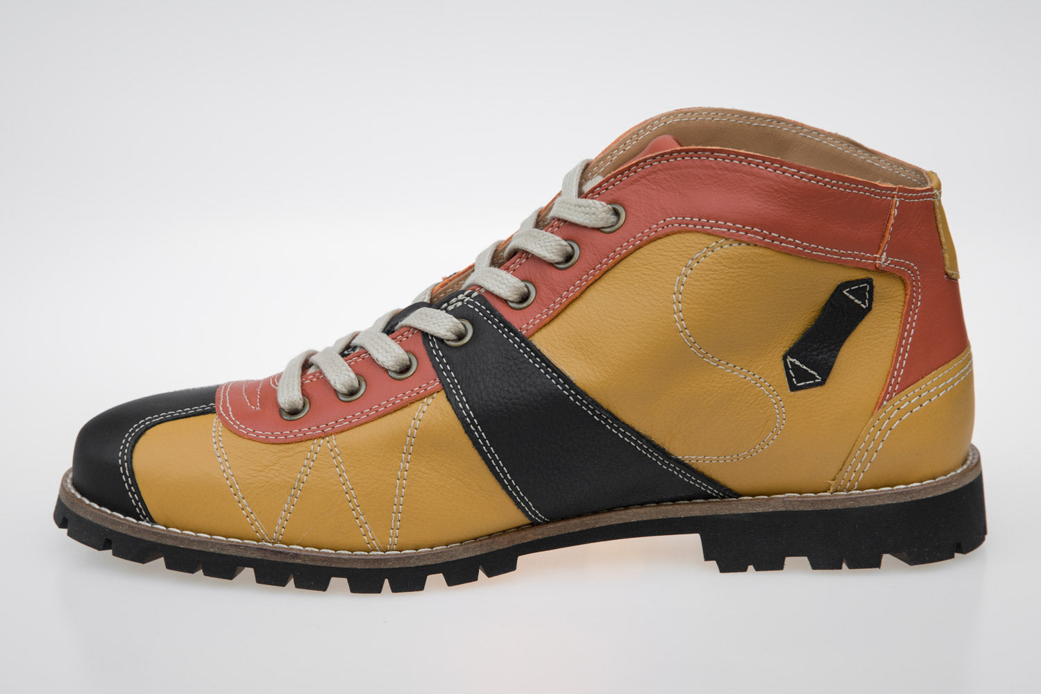 "The Kicker" Leder Retro Sneaker - senfgelb/orange/schwarz - Vibram®