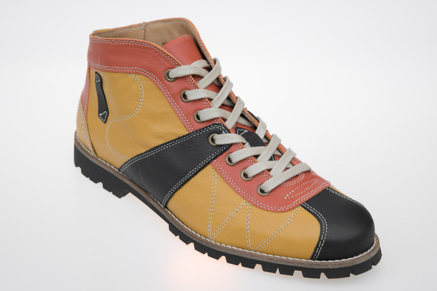 "The Kicker" Leder Retro Sneaker - senfgelb/orange/schwarz - Vibram®