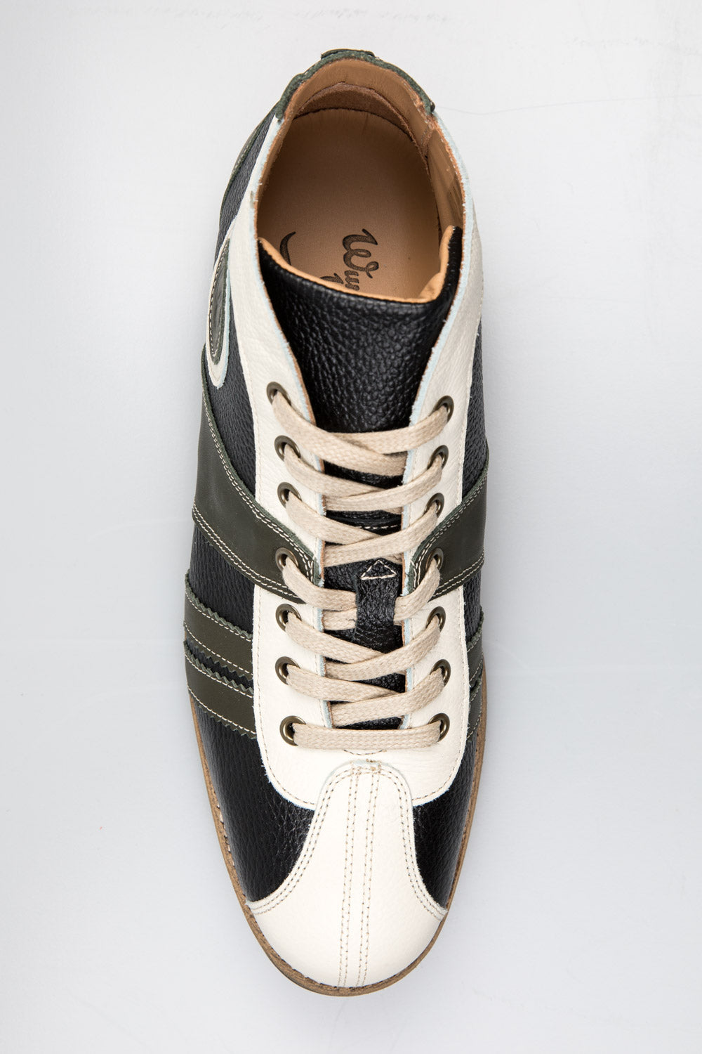"The Racer" Retro Leder Sneaker - dunkelgrün/schwarz/weiß
