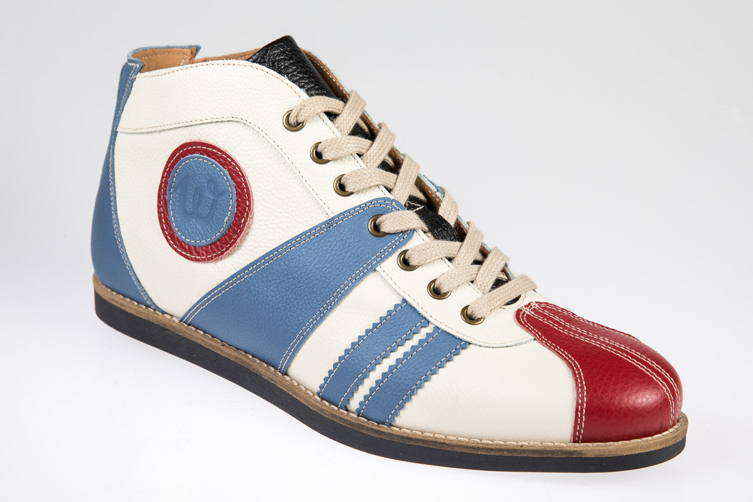 "The Racer" Retro Leder Sneaker hellblau/weiß/rot